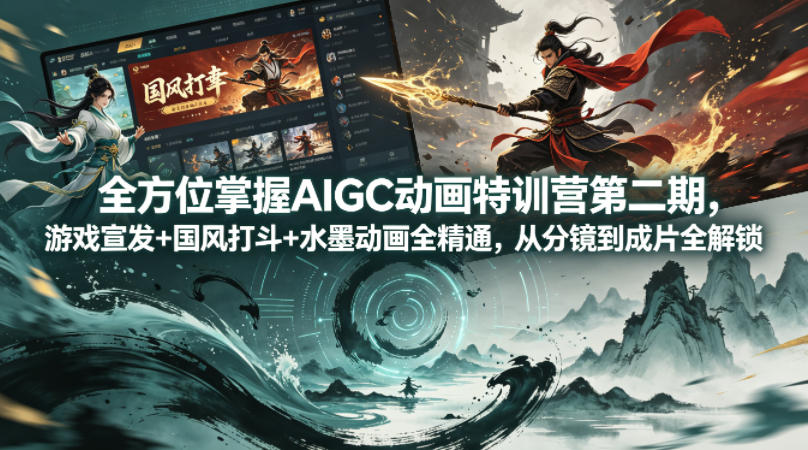 全方位掌握AIGC动画特训营第二期，游戏宣发+国风打斗+水墨动画全精通，从分镜到成片全解锁-爱尚网赚
