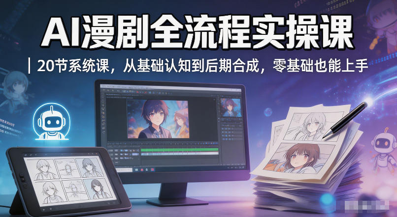 AI漫剧全流程实操课｜20节系统课，从基础认知到后期合成，零基础也能上手-爱尚网赚
