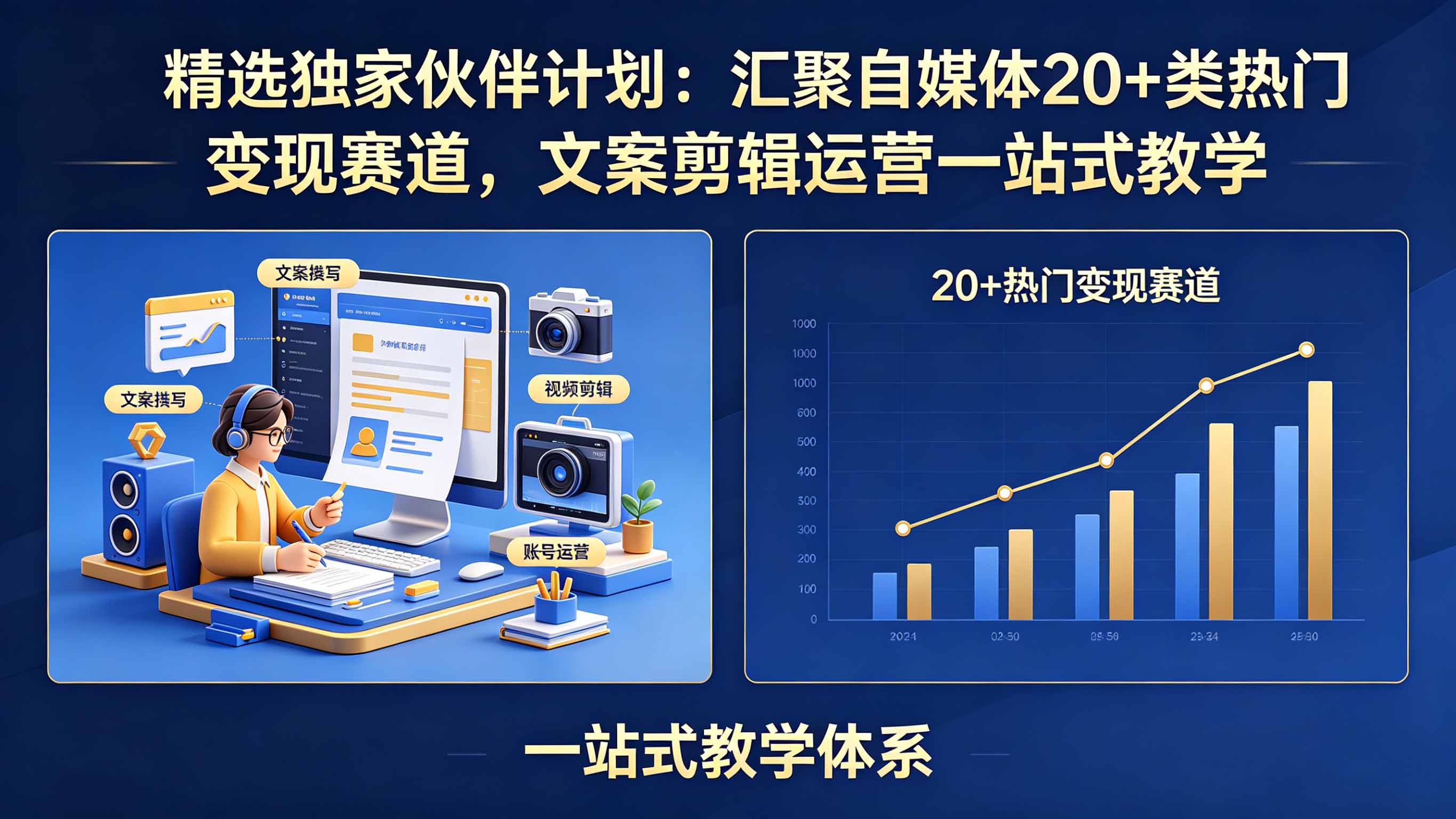精选独家伙伴计划：汇聚自媒体20+类热门变现赛道，文案剪辑运营一站式教学-爱尚网赚