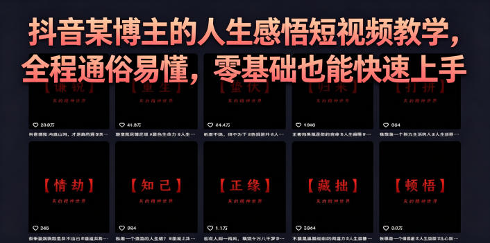 抖音某博主的灰太狼人生感悟短视频教学，全程通俗易懂，零基础也能快速上手-爱尚网赚