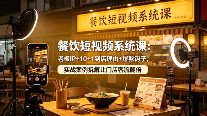 餐饮短视频系统课：老板IP+10+1到店理由+爆款钩子，实战案例拆解让门店客流翻倍-爱尚网赚
