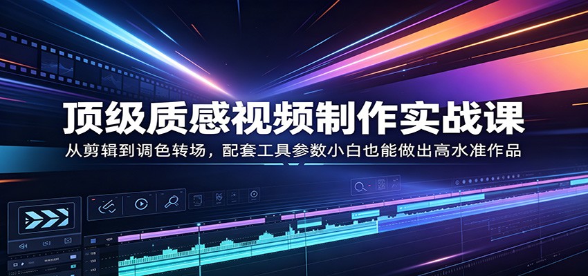 顶级质感视频制作实战课：从剪辑到调色转场，配套工具参数小白也能做出高水准作品-爱尚网赚