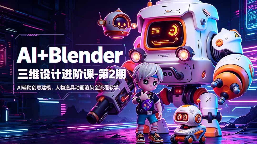 AI+Blender三维设计进阶课-第2期：AI辅助创意建模，人物道具动画渲染全流程教学-爱尚网赚