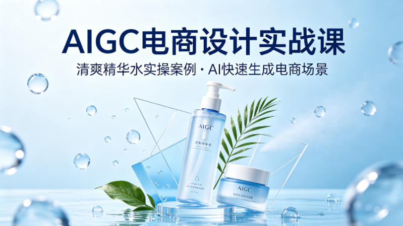 AIGC电商设计实战课，以清爽精华水为实操案例，教你用AI快速生成电商场景-爱尚网赚
