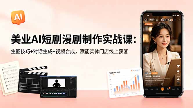 美业AI短剧漫剧制作实战课：生图技巧+对话生成+视频合成，赋能实体门店线上获客-爱尚网赚