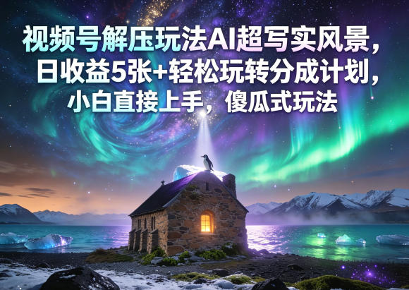 视频号解压玩法AI超写实风景，日收益5张+轻松玩转分成计划，小白直接上手，傻瓜式玩法-爱尚网赚