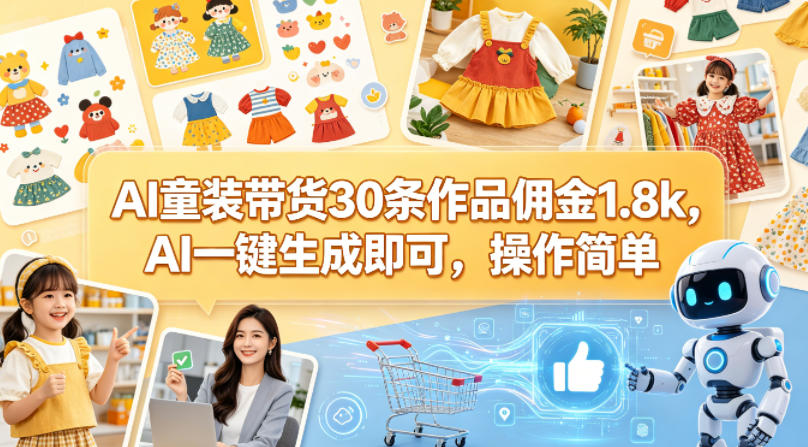AI童装带货30条作品佣金1.8k，AI一键生成即可，操作简单-爱尚网赚