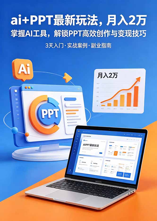 ai+PPT最新玩法，月入2万掌握AI工具，解锁PPT高效创作与变现技巧3天入门，实战案例·副业指南-爱尚网赚