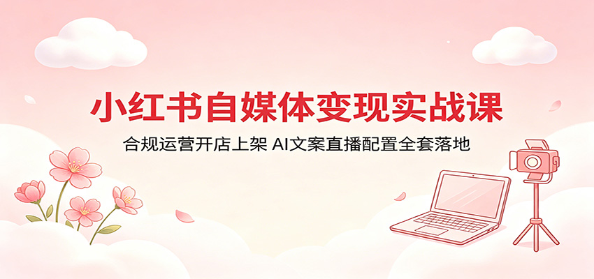 小红书自媒体变现实战课：合规运营开店上架，AI文案直播配置全套落地-爱尚网赚