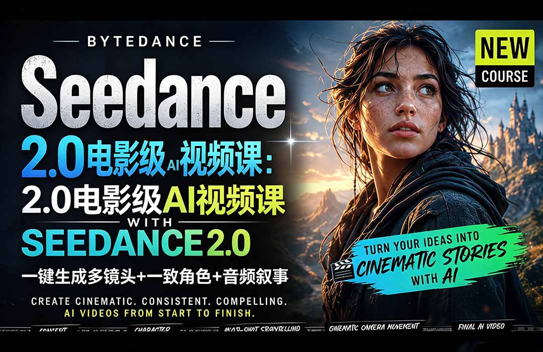 Seedance 2.0电影级AI视频课:一键生成多镜头+一致角色+音频叙事-爱尚网赚