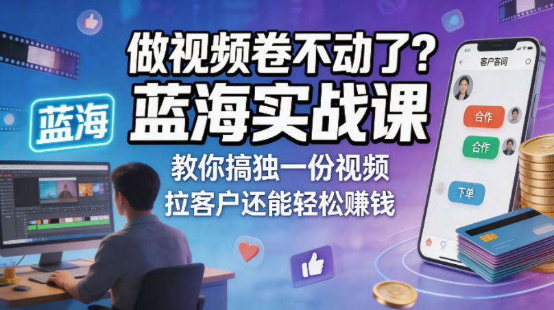 做视频卷不动了？蓝海实战课教你搞独一份视频，拉客户还能轻松賺钱！【原创双语字幕】-爱尚网赚