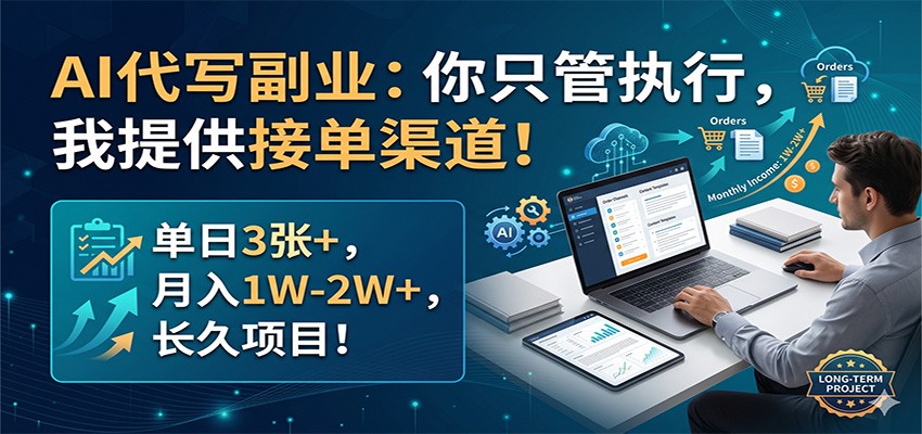 AI代写副业：你只管执行，我提供接单渠道！单日3张+，月入1W-2W+，长久项目-爱尚网赚