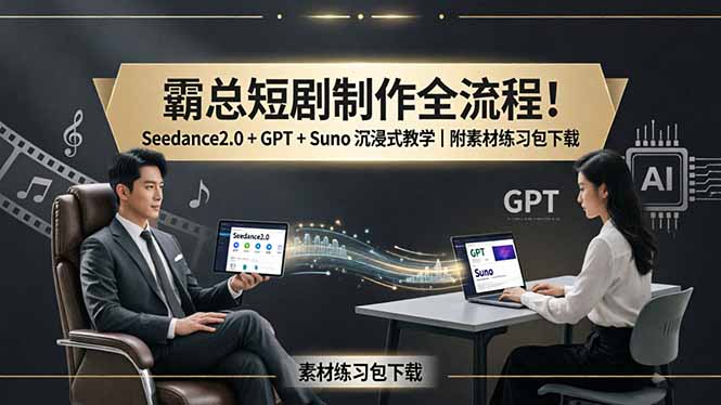 霸总短剧制作全流程！Seedance2.0 + GPT + Suno 沉浸式教学｜附素材练习包下载-爱尚网赚