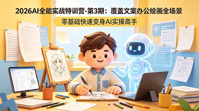 2026AI全能实战特训营-第3期：覆盖文案办公绘画全场景 零基础快速变身AI实操高手-爱尚网赚