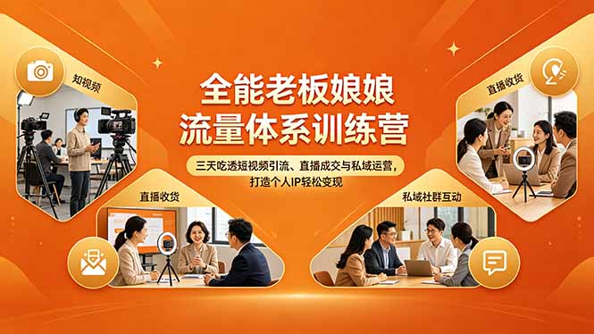 全能老板娘流量体系训练营，三天吃透短视频引流、直播成交与私域运营，打造个人IP轻松变现-爱尚网赚