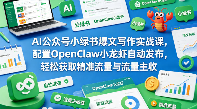 AI公众号小绿书爆文写作实战课，配置OpenClaw小龙虾自动发布，轻松获取精准流量与流量主收益-爱尚网赚