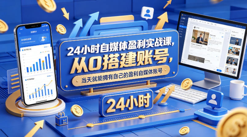 24小时自媒体盈利实战课，从0搭建账号，当天就能拥有自己的盈利自媒体账号-爱尚网赚