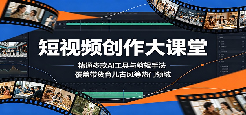 短视频创作大课堂：精通多款AI工具与剪辑手法，覆盖带货、育儿、古风等热门领域-爱尚网赚