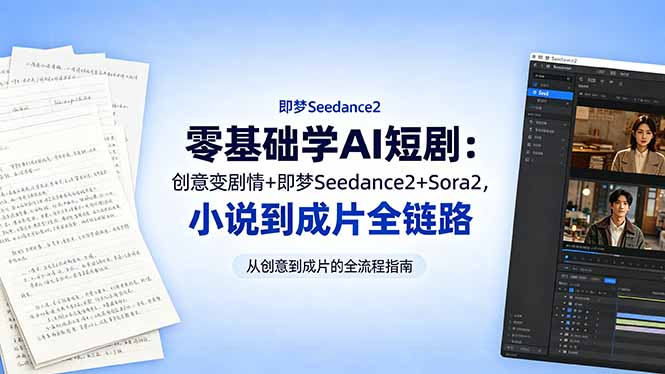 零基础学AI短剧：创意变剧情+即梦Seedance2+Sora2，小说到成片全链路-爱尚网赚