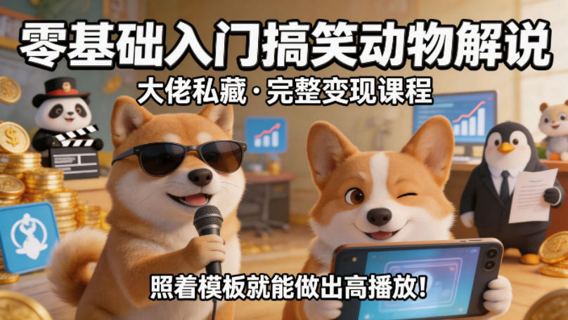 零基础入门搞笑动物解说，大佬私藏完整变现课程，照着模板就能做出高播放-爱尚网赚