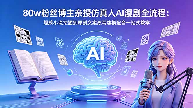 80w粉丝博主亲授仿真人AI漫剧全流程：爆款小说挖掘到原创文案改写建模配音一站式教学-爱尚网赚