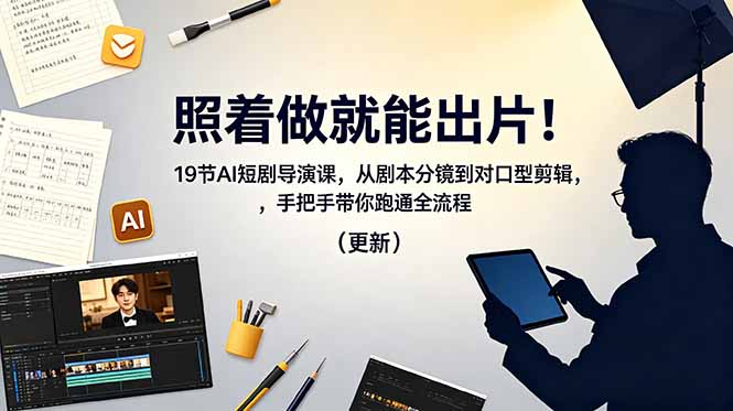照着做就能出片！19节AI短剧导演课，从剧本分镜到对口型剪辑，手把手带你跑通全流程(更新-爱尚网赚