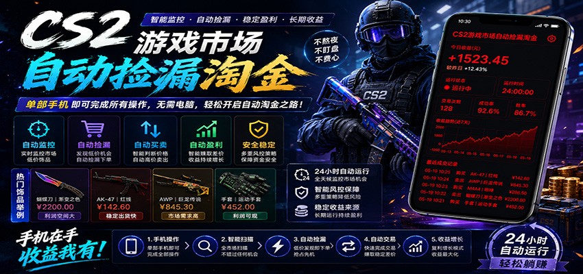 CSGO挂机捡漏项目通过利用游戏饰品交易机制，结合薄凉软件辅助捡漏，实现盈利-爱尚网赚