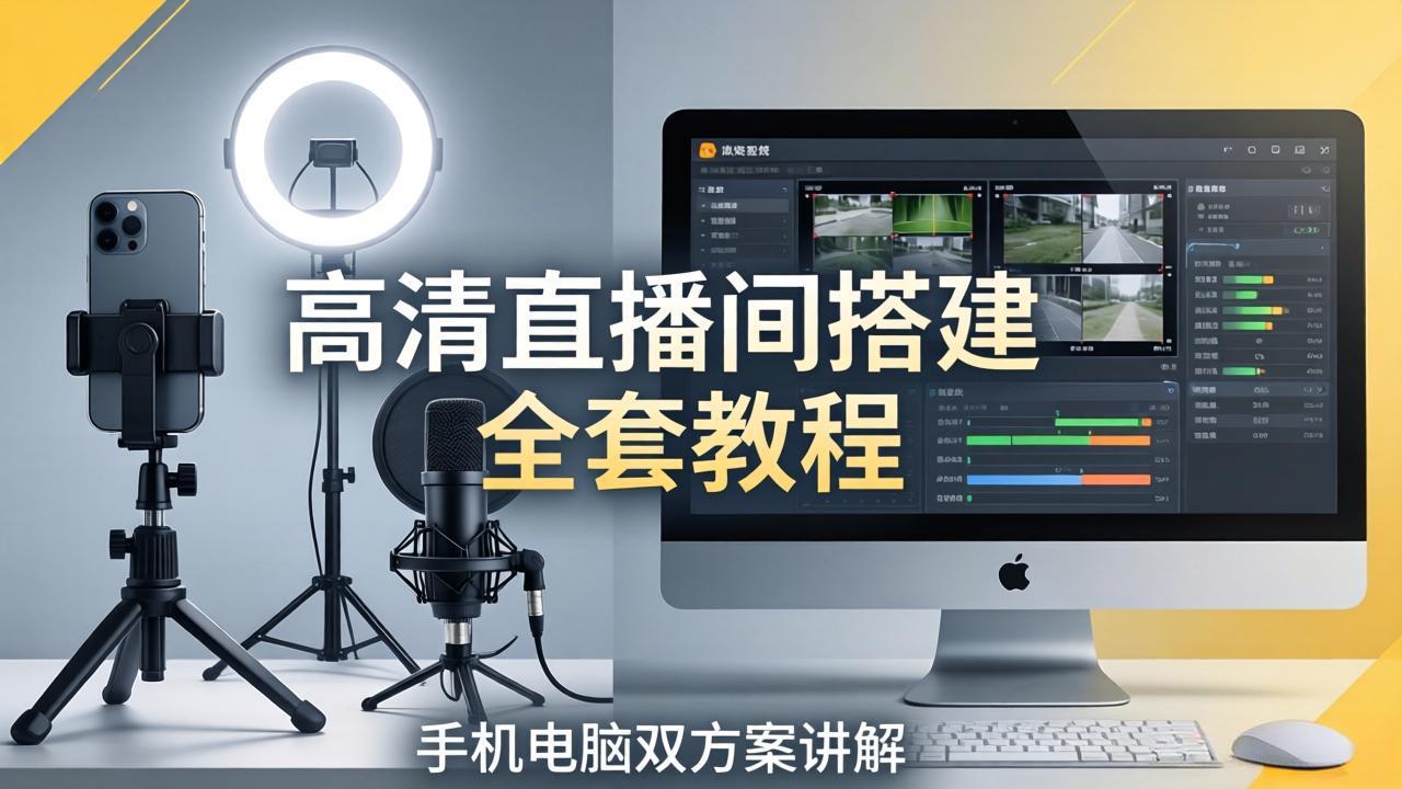 高清直播间搭建全套教程，手机电脑双方案讲解，设备选型调试多机位实操教学-爱尚网赚