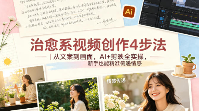 治愈系视频创作4步法｜从文案到画面，AI+剪映全实操，新手也能精准传递情感-爱尚网赚