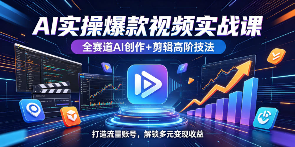 AI实操爆款视频实战课，全赛道AI创作+剪辑高阶技法，打造流量账号，解锁多元变现收益-爱尚网赚