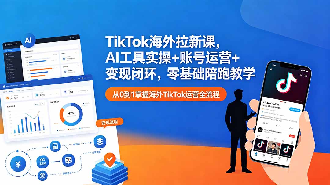 TikTok海外拉新课，AI工具实操+账号运营+变现闭环，零基础陪跑教学-爱尚网赚