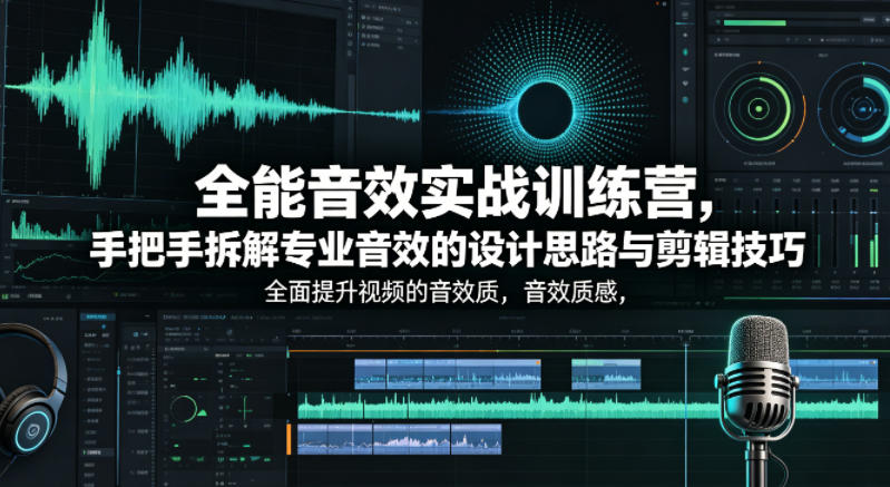 全能音效实战训练营，手把手拆解专业音效的设计思路与剪辑技巧，全面提升视频的音效质感-爱尚网赚