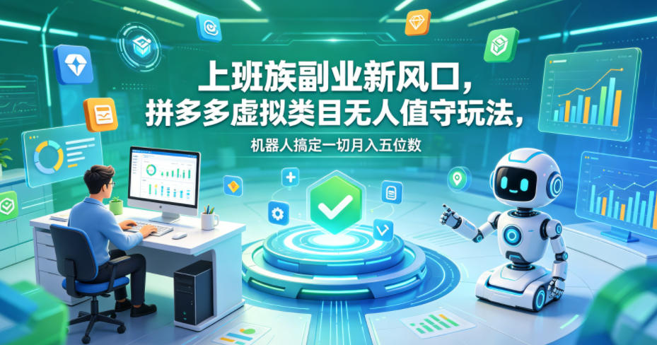 上班族副业新风口，拼多多虚拟类目无人值守玩法，机器人搞定一切月入五位数【揭秘】-爱尚网赚