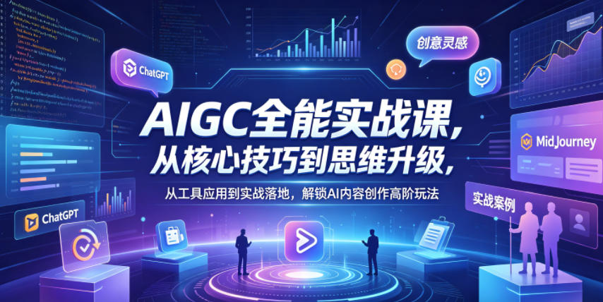 AIGC全能实战课，从核心技巧到思维升级，从工具应用到实战落地，解锁AI内容创作高阶玩法-爱尚网赚