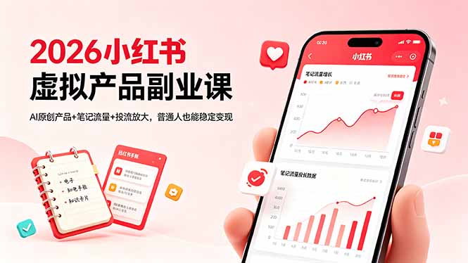 2026小红书虚拟产品副业课，AI原创产品+笔记流量+投流放大，普通人也能稳定变现-爱尚网赚