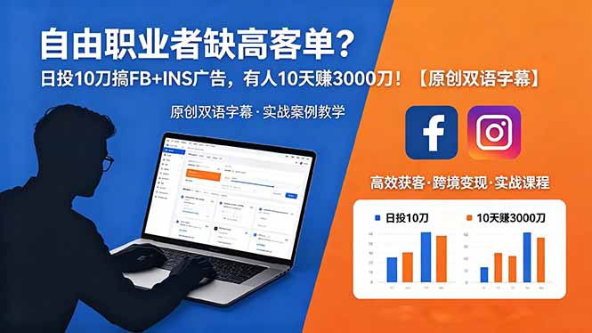 自由职业者缺高客单？日投 10 刀搞 FB+INS 广告，有人 10 天赚 3000 刀！【原创双语字幕】-爱尚网赚