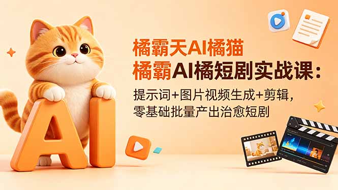 橘霸天AI橘猫短剧实战课:提示词+图片视频生成+剪辑,零基础批量产出治愈短剧-爱尚网赚