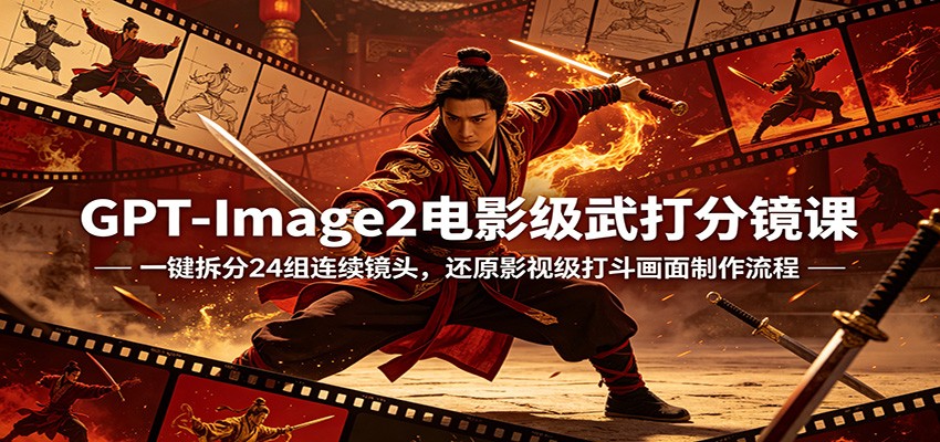 GPT-Image2电影级武打分镜课：一键拆分24组连续镜头，还原影视级打斗画面制作流程-爱尚网赚