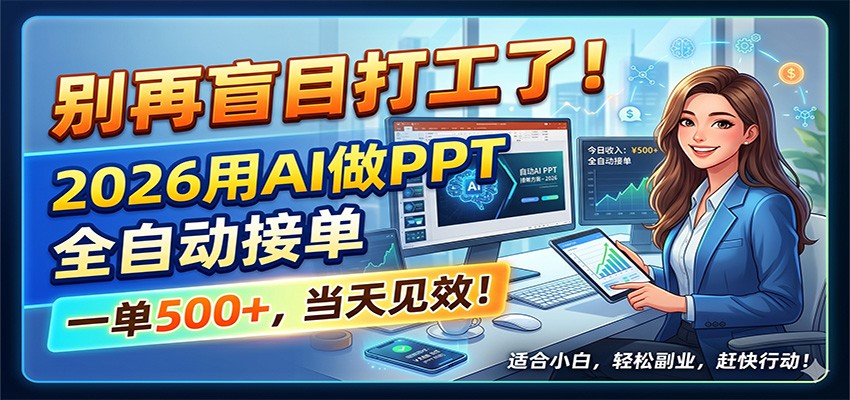 别再盲目打工了！2026用AI做PPT全自动接单，一单5张+，当天见效！-爱尚网赚