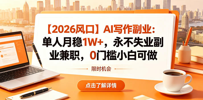 【2026风口】AI写作副业：单人月稳1W+，永不失业副业兼职，0门槛小白可做【揭秘】-爱尚网赚