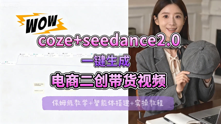 【Coze工作流搭建实操教程】seedance2.0+coze一键生成电商二创带货视频，全流程保姆级教学-爱尚网赚