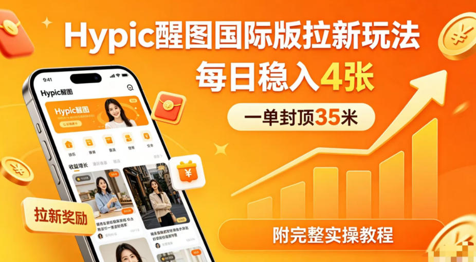 一单封顶35米，实测Hypic醒图国际版拉新玩法，每日稳入4张(附完整实操教程)-爱尚网赚