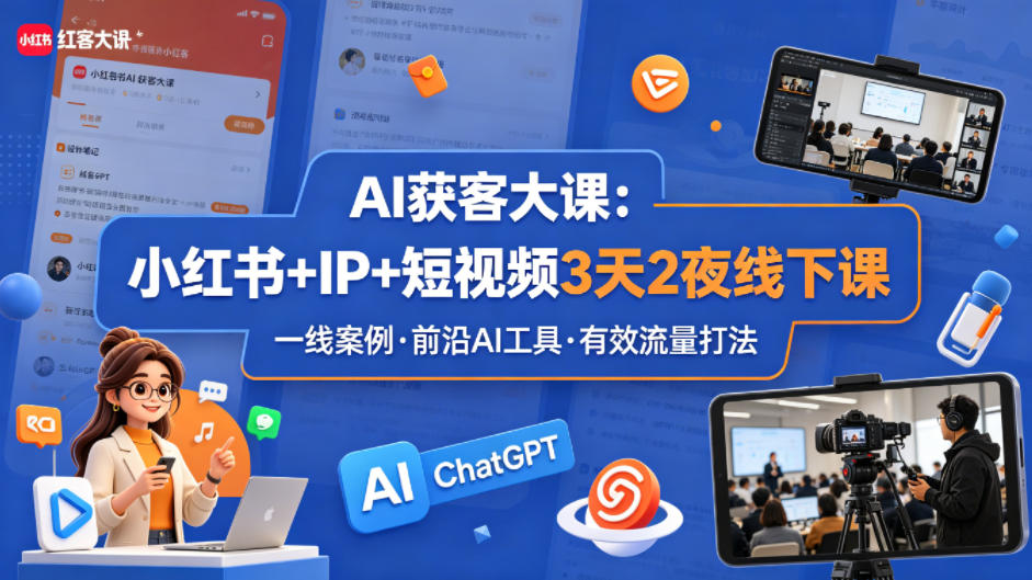 AI获客大课小红书+IP+短视频3天2夜线下课，用最真实的一线案例，最前沿的AI工具，最有效的流量打法-爱尚网赚