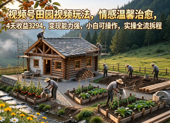 视频号田园视频玩法，情感温馨治愈，4天收益3294，变现能力强，小白可操作，实操全流程拆解-爱尚网赚