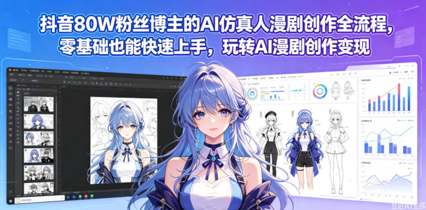 抖音80W粉丝博主的AI仿真人漫剧创作全流程，零基础也能快速上手，玩转AI漫剧创作变现-爱尚网赚