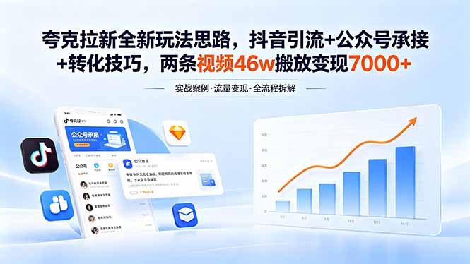 夸克拉新全新玩法思路，抖音引流+公众号承接+转化技巧，两条视频46w搬放 变现7000+-爱尚网赚