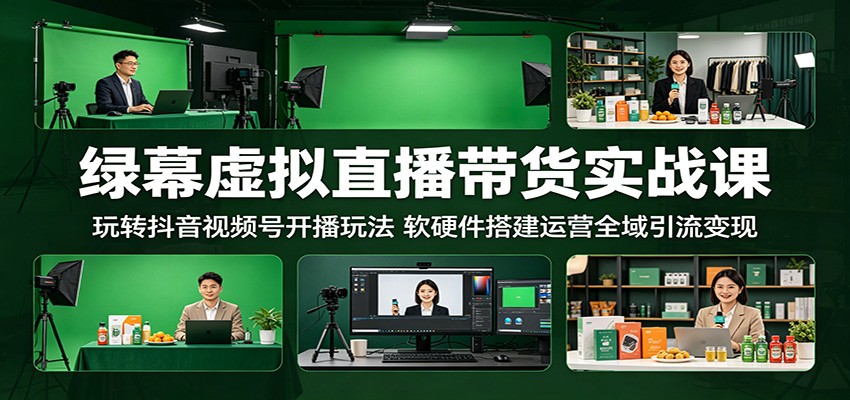 绿幕虚拟直播带货实战课：玩转抖音视频号开播玩法，软硬件搭建运营全域引流变现-爱尚网赚