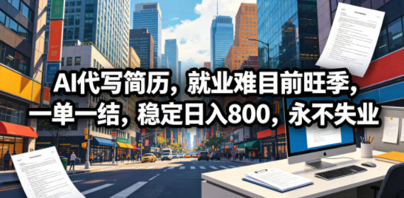 AI代写简历，就业难目前旺季，一单一结，稳定日入800，永不失业-爱尚网赚
