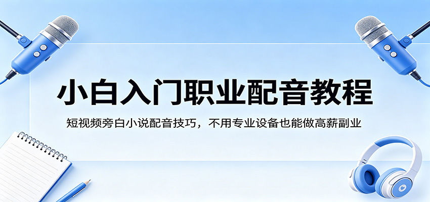小白入门职业配音教程，短视频旁白小说配音技巧，不用专业设备也能做高薪副业-爱尚网赚
