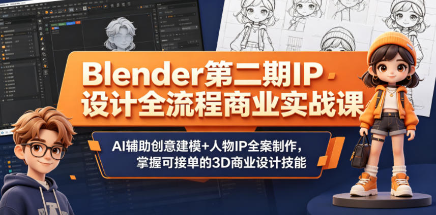 Blender第二期IP设计全流程商业实战课，AI辅助创意建模+人物IP全案制作，掌握可接单的3D商业设计技能-爱尚网赚